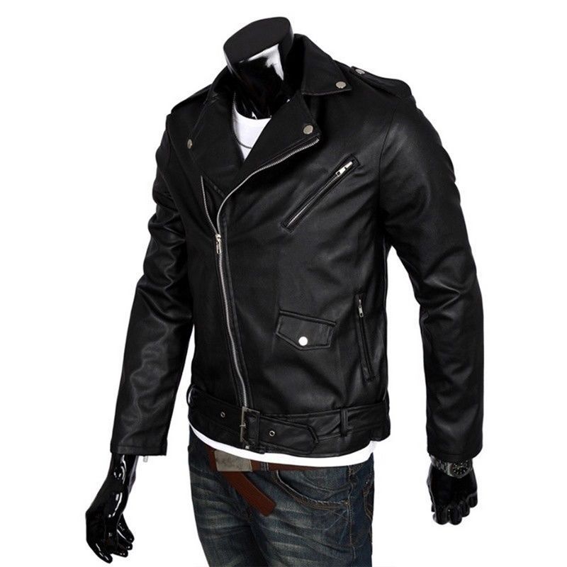 Men Leather Jacket Slim Fit Motorcycle Jacket Zipper Casual Coat Spring Autumn Winter, 4 of 7