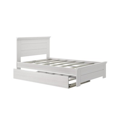 White Wash Pine Full Bed with Trundle and Headboard