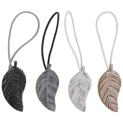Gray Distressed Resin and Wood Leaf Curtain Tieback