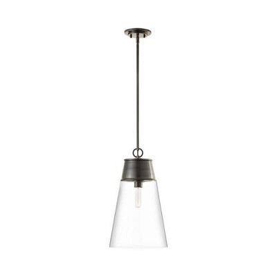 Wentworth Plated Bronze and Clear Glass Conical Pendant Light