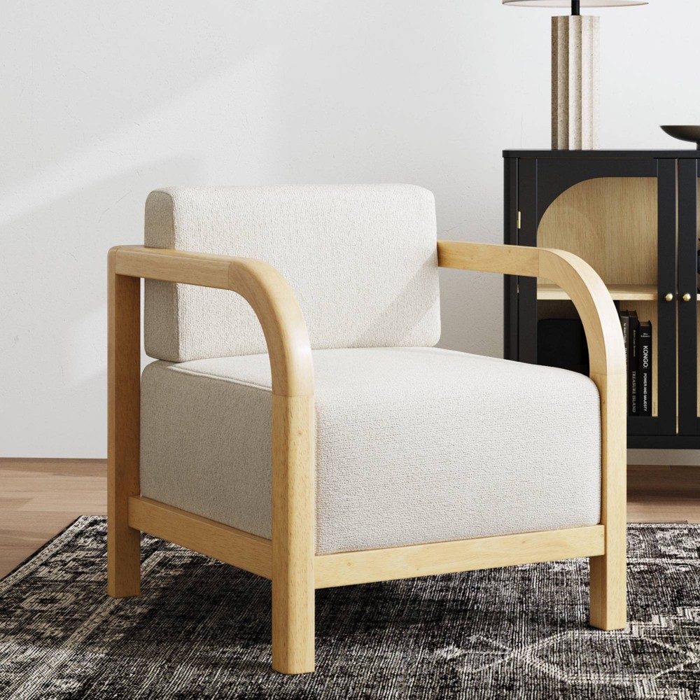 Photos - Sofa Nathan James Jayden Boucle and Hardwood Scandinavian Accent Chair Light Br