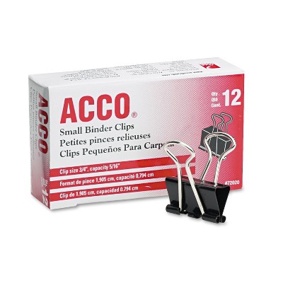 ACCO Small Binder Clips Steel Wire 5/16" Cap 3/4"w Black/Silver Dozen 72020