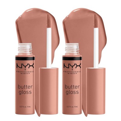 NYX PROFESSIONAL MAKEUP Butter Gloss (14 Madeleine | Mid-Tone Nude) Non-Sticky Lip Gloss | Smooth Formula | Non-Sticky | Shine Finish (PACK OF 2)