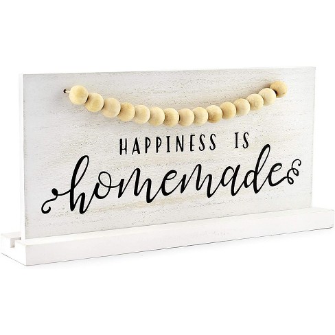 AuldHome Design Wood Beaded Sign, Happiness is Homemade, Table/Shelf Freestanding Rustic Farmhouse Sign; Distressed Whitewashed Style, 11.8 x 5.6 in. - image 1 of 4