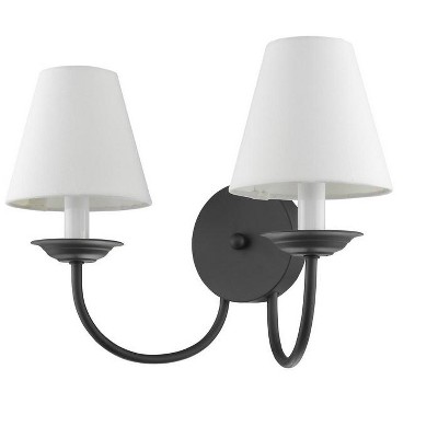 Elegant Black Steel Dual Sconce with Off-White Handmade Shade