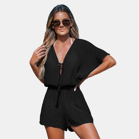 Women's Plunging Dolman Sleeve Romper Cover Up - Cupshe - image 1 of 4