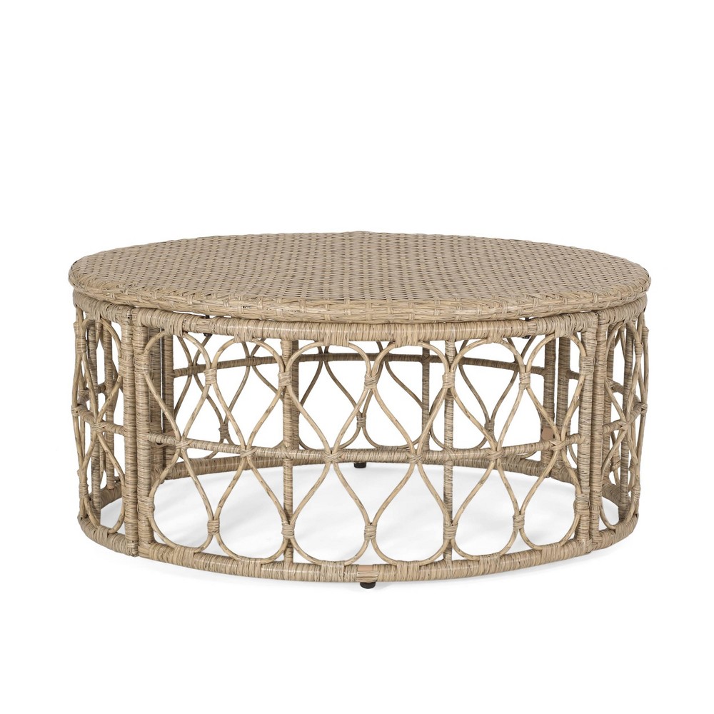 Bruce Outdoor Wicker Coffee Table Light Brown - Christopher Knight Home: UV & Weather-Resistant Patio Table