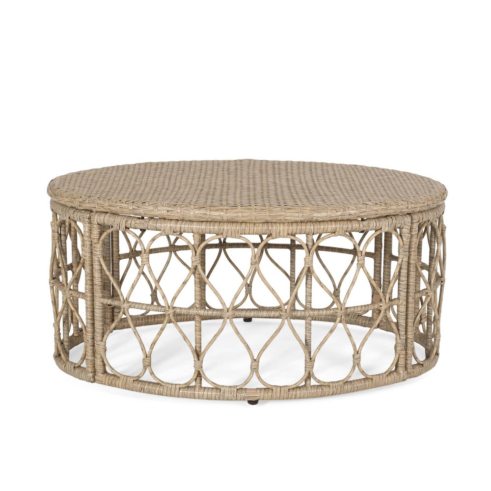 Photos - Garden Furniture Bruce Outdoor Wicker Coffee Table Light Brown - Christopher Knight Home