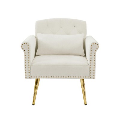 TIRAMISUBEST velvet armchair with metal legs, off white