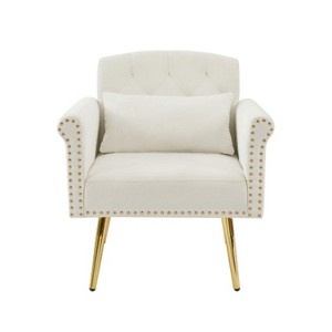 TIRAMISUBEST velvet armchair with metal legs, off white - 1 of 4
