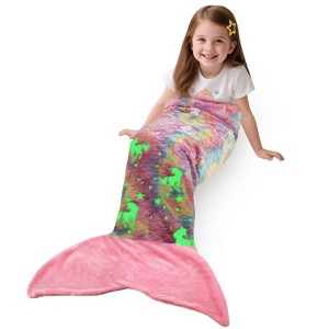 Catalonia Mermaid Tail Blanket for Toddlers Girls, Super Soft Plush Flannel Mermaid Sleeping Bag, Unicorn Pattern, Gift for Girls - 1 of 4