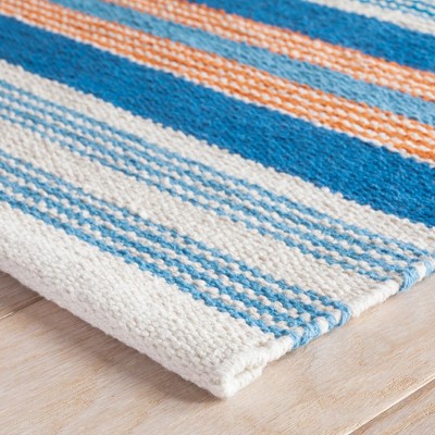 Navy and White Handwoven Cotton Stripe Rug, 2' x 3'
