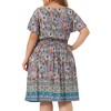 Agnes Orinda Women's Plus Size V Neck Short Sleeve Midi Boho Floral Smock Waist Outfits A Line Dresses - 4 of 4