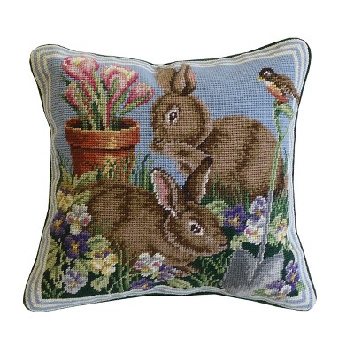 C&F Home 14" x 14" Bunnies In The Field #1 Needlepoint Pillow