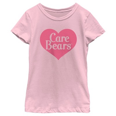 Girl's Care Bears Pink Classic Heart Logo T-Shirt - Light Pink - Large