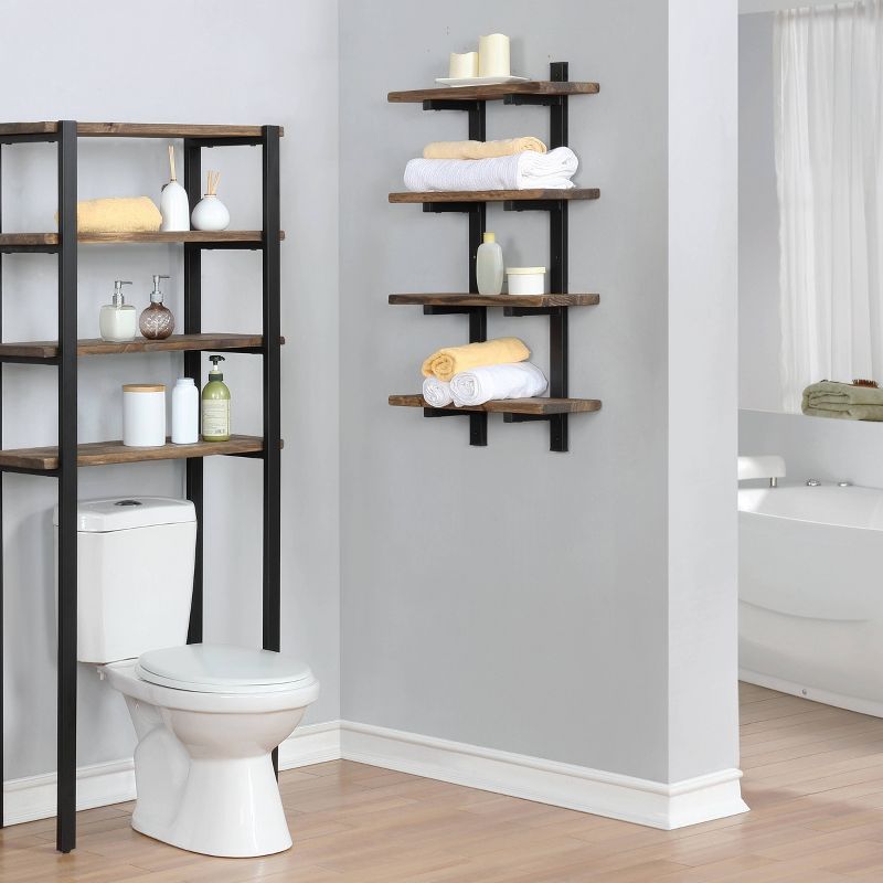 Pomona Metal and Solid Wood Bath Wall Shelf Natural - Alaterre Furniture, 3 of 8