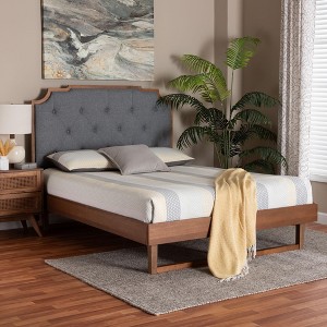 Baxton Studio Orlando Mid-Century Grey Fabric and Walnut Brown Wood King Size Platform Bed - 1 of 4