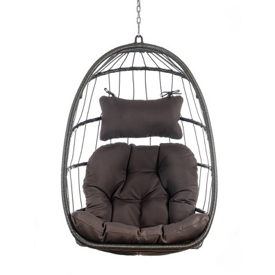 Nestfair 3.6ft Wicker Outdoor Hammock Chair with Cushion Dark Gray