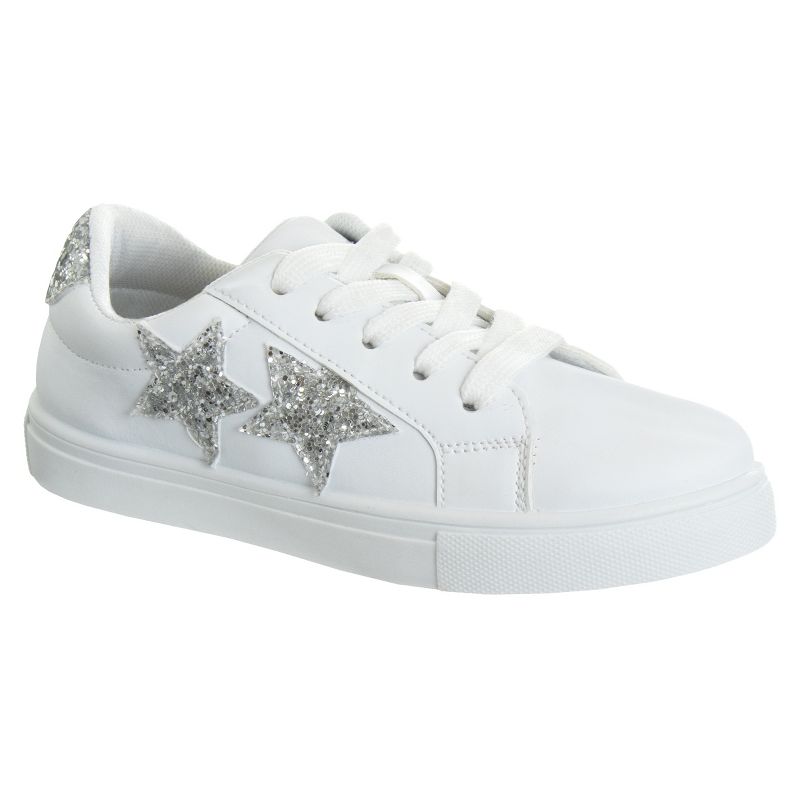 Kensie Girls White Casual Sneakers with Lace Up Closure and Glittery Accents  (Little Kid/Big Kid), 1 of 9