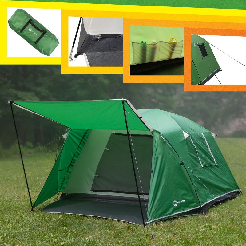 Wakeman Outdoors 4 Person Tent with Porch, Green, 3 of 8