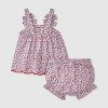 Baby Girls' Floral Bow Top & Bottom Set - Cat & Jack™ Blue/Red - 2 of 4
