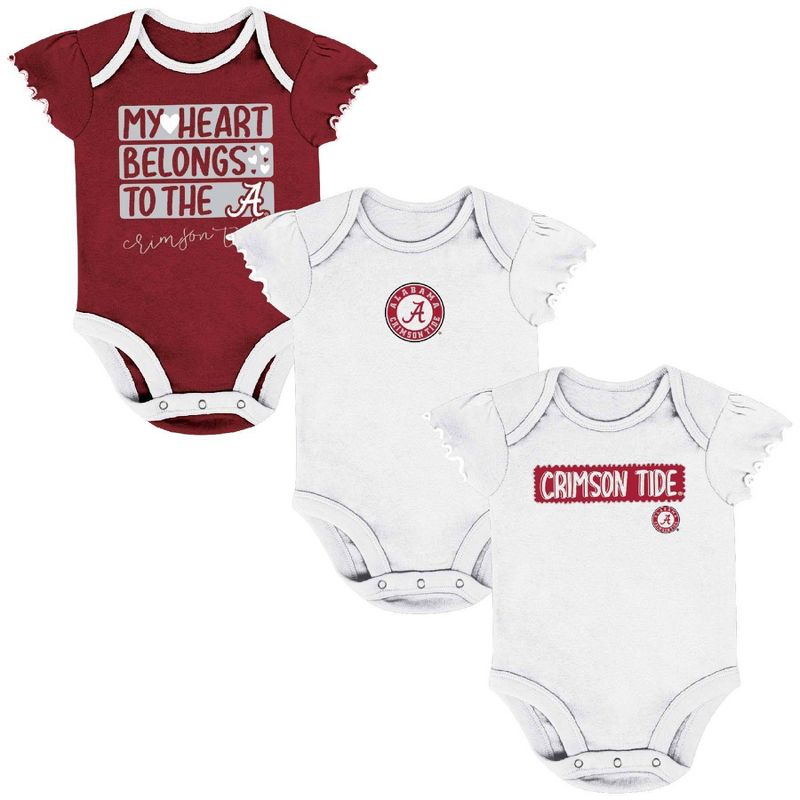 NCAA Alabama Crimson Tide Infant Girls&#39; 3pk Bodysuit Set, 1 of 5