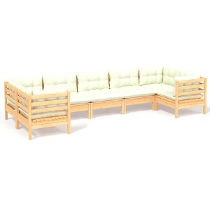 vidaXL Solid Pinewood Patio Lounge Set 7 Piece with Cream Cushions - Outdoor/Indoor Garden Furniture - Sofas and Loungers - 1 of 4
