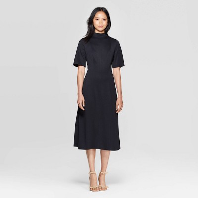 a line black midi dress