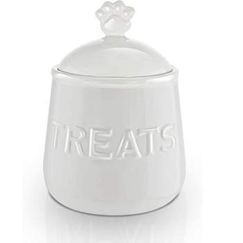 KOVOT Ceramic Pet Treat Jar - Ivory White, Airtight Lid, Paw Handle - Ideal for Dog Snacks & Treats