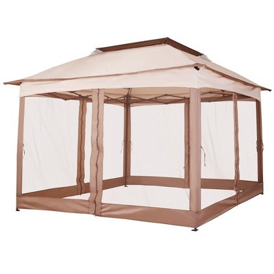 SUGIFT 9.8' x 9.8' White Gazebo Pop Up Canopy with Mesh Curtains and Carrying Bag