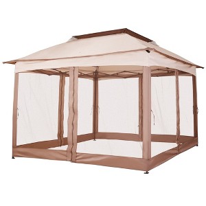SUGIFT 9.8' x 9.8' White Gazebo Pop Up Canopy with Mesh Curtains and Carrying Bag - 1 of 4