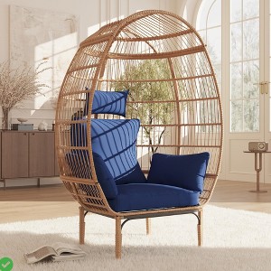 Wicker Egg Chair,Oversized Indoor Outdoor Lounger for Patio,500 Lbs Capacity w/5 Cushions - 1 of 4