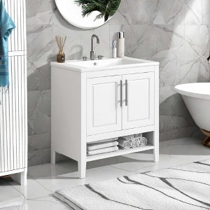 NicBex 30" Bathroom Storage Cabinet with Sink, Morden Bathroom Vanity, 2 Spacious Cabinet Doors, 2 Two-Tier Drawers, 1 Open Shelf for Bathroom - 1 of 4