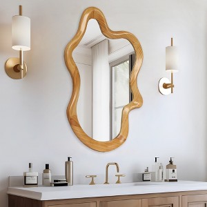 Spassway Irregular Wall Mirror Wood Frame Bathroom Mirror Asymmetrical Artistic Mirror Decorative for Living Room Bedroom Bathroom Hallway Entryway - 1 of 4