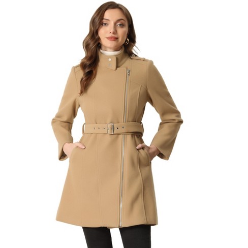 Womens Wool Lapel Coat Trench Outwear Jacket Overcoat Sleeve Winter Long  Women's Coat Worsted Wool Jacket