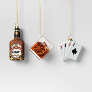 Christmas Gift Ornament Set 3pc Glass Whiskey Bottle/Drink/Cigar Box - Wondershop™ - 1 of 4