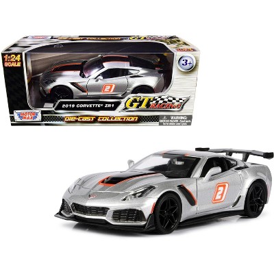 2019 Chevrolet Corvette ZR1 #2 Silver with Black and Orange Stripes "GT Racing" Series 1/24 Diecast Model Car by Motormax