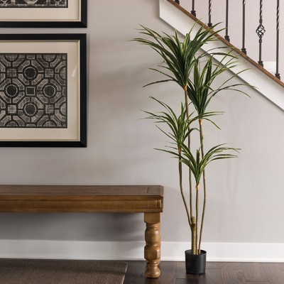 Tiny Green and Yellow Faux Yucca in Black Plastic Pot
