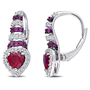 EVERLY JEWELRY | Sterling Silver with Black Rhodium Plating 1 7/8 CT TGW Created Ruby and Created White Sapphire Heart Leverback Drop Earrings - 1 of 4