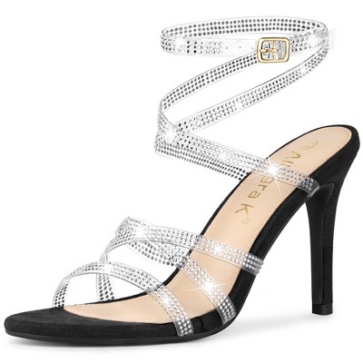 Allegra K Women's Clear Strap Rhinestone Lace Up Stiletto Heels Sandals