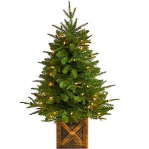 Nearly Natural 3-ft Finland Fir Artificial Christmas Tree in Decorative Planter with 272 Bendable Branches and 50 Warm White Lights - 1 of 4