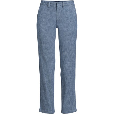 Women's Mid Rise Classic Straight Leg Chambray Ankle Pants