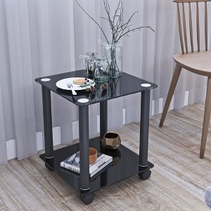 NicBex Modern Square Tempered Glass Coffee Table with Storage Shelf,Side Table with Wooden Legs,End Table for Living Room - 1 of 4