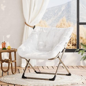 Rabbit Fur Saucer Chair, Folding Comfy Lounge Chair with Metal Frame, Cozy Indoor Foldable Lazy Sofa for Kids, Teens & Adults - 1 of 4