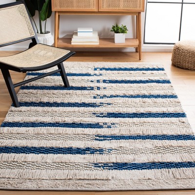 Beach House Chic Handwoven Beige & Navy Cotton 6' Square Rug
