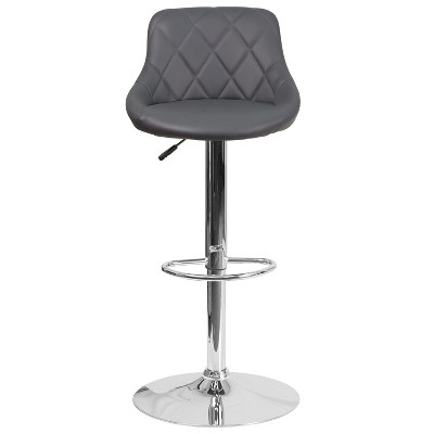 Contemporary Gray Vinyl Adjustable Swivel Barstool with Chrome Base