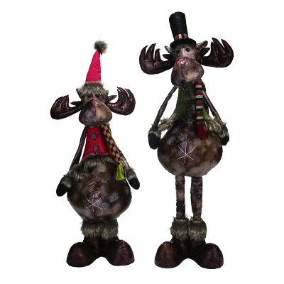 Transpac Fabric 32 in. Brown Christmas Plush Telescoping Moose Set of 2