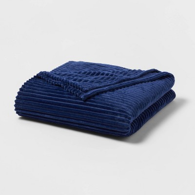 Full Queen Ribbed Plush Bed Blanket Blue Room Essentials