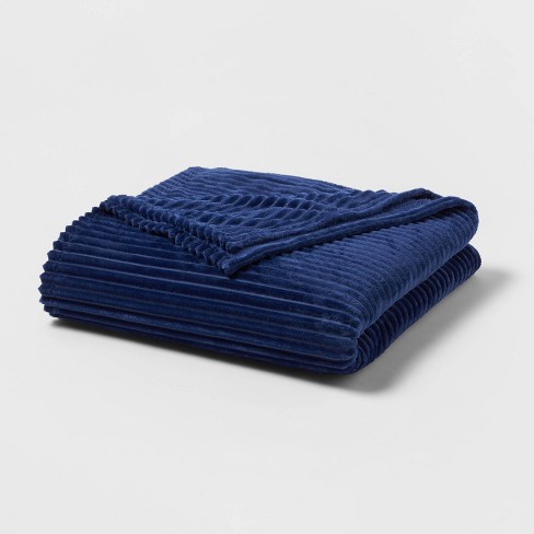 Full/Queen Ribbed Plush Bed Blanket Blue - Room Essentials™