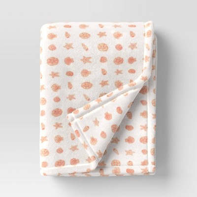 Novelty Recycled Printed Seashells Coral Plush Throw Blanket